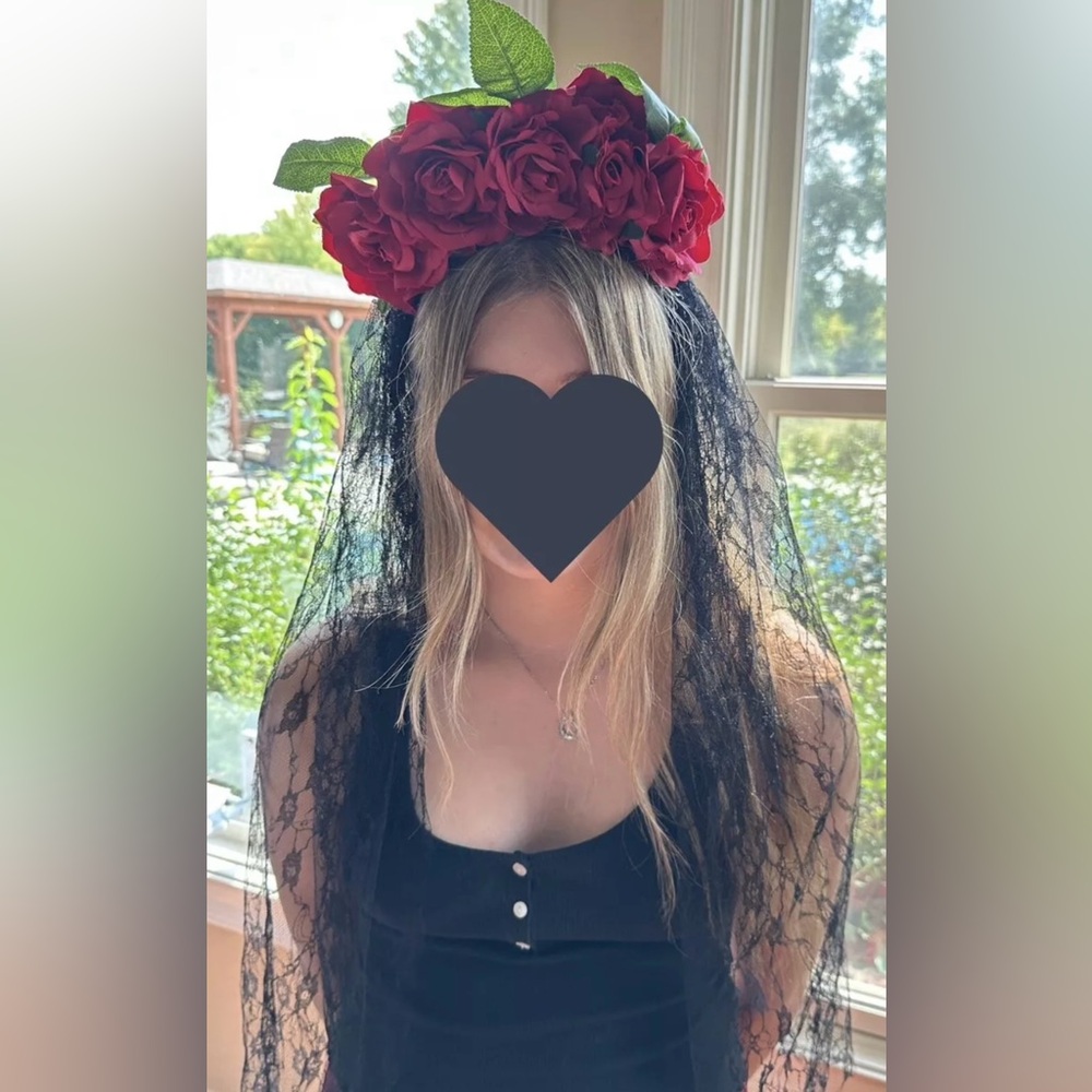 Ladies Mexican Day Of The‎ Dead Black Veil Rose Headband Halloween Headpiece